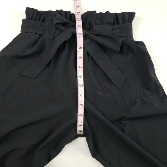 Albion Bow Belt Ankle Pant Womens XS Black Paper Bag Waist Pull On Nylon Stretch - Picture 12 of 13